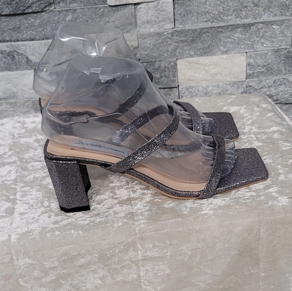 NWOT Jessica Buurman Silver Glittery Square  Front Block Heel Strapy Sandals - Picture 3 of 10